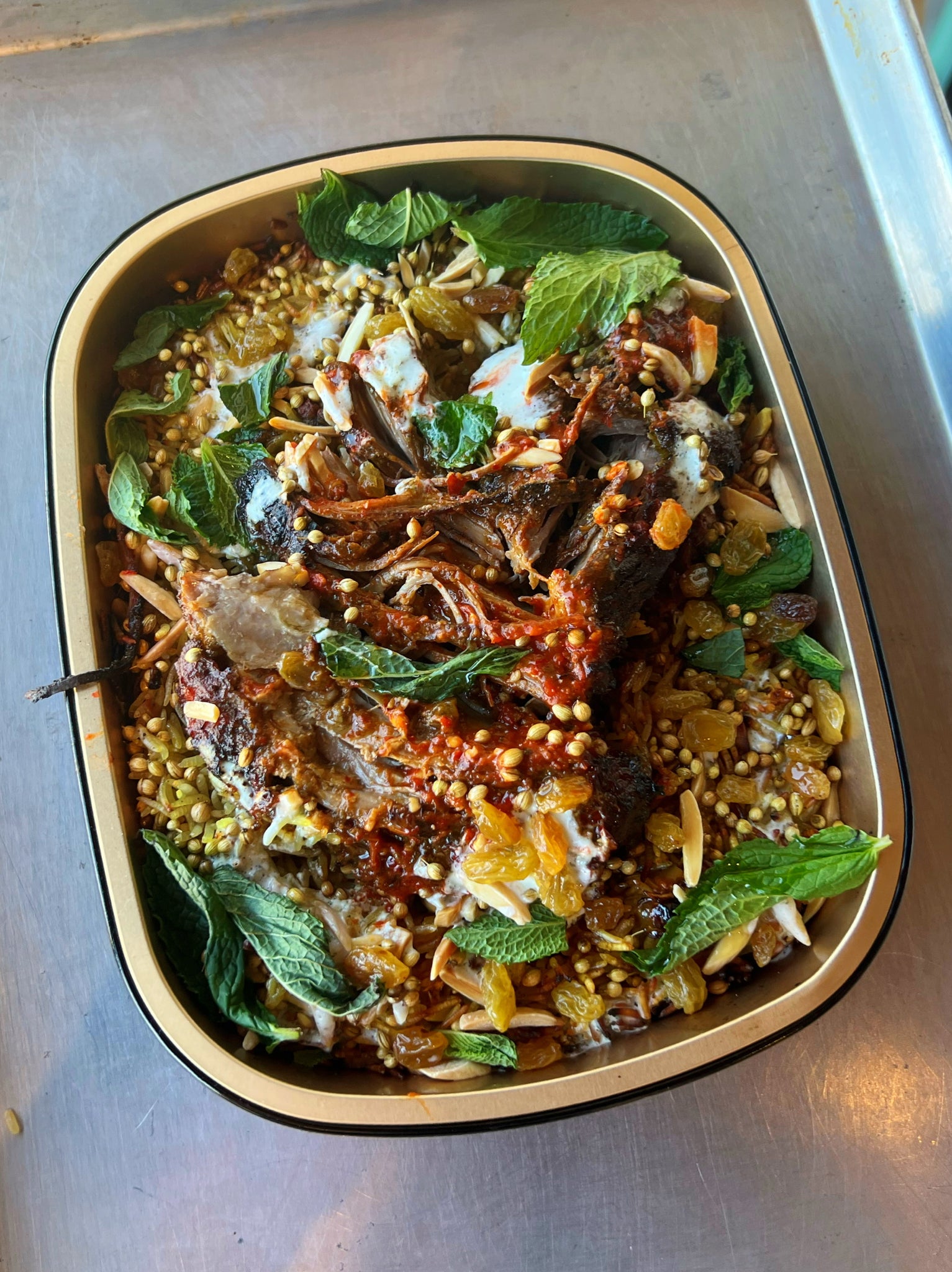 Braised Lamb Leg w/ Jeweled Rice and Mint Yogurt