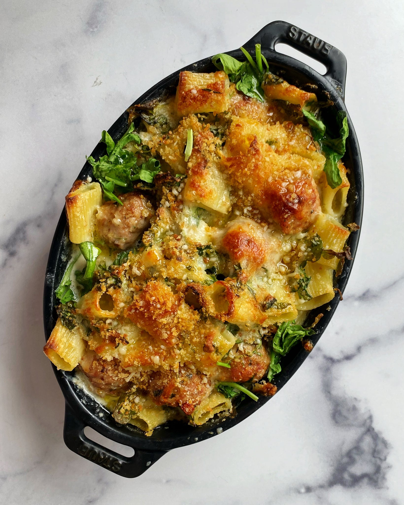 Baked Rigatoni with Arugula and Provolone