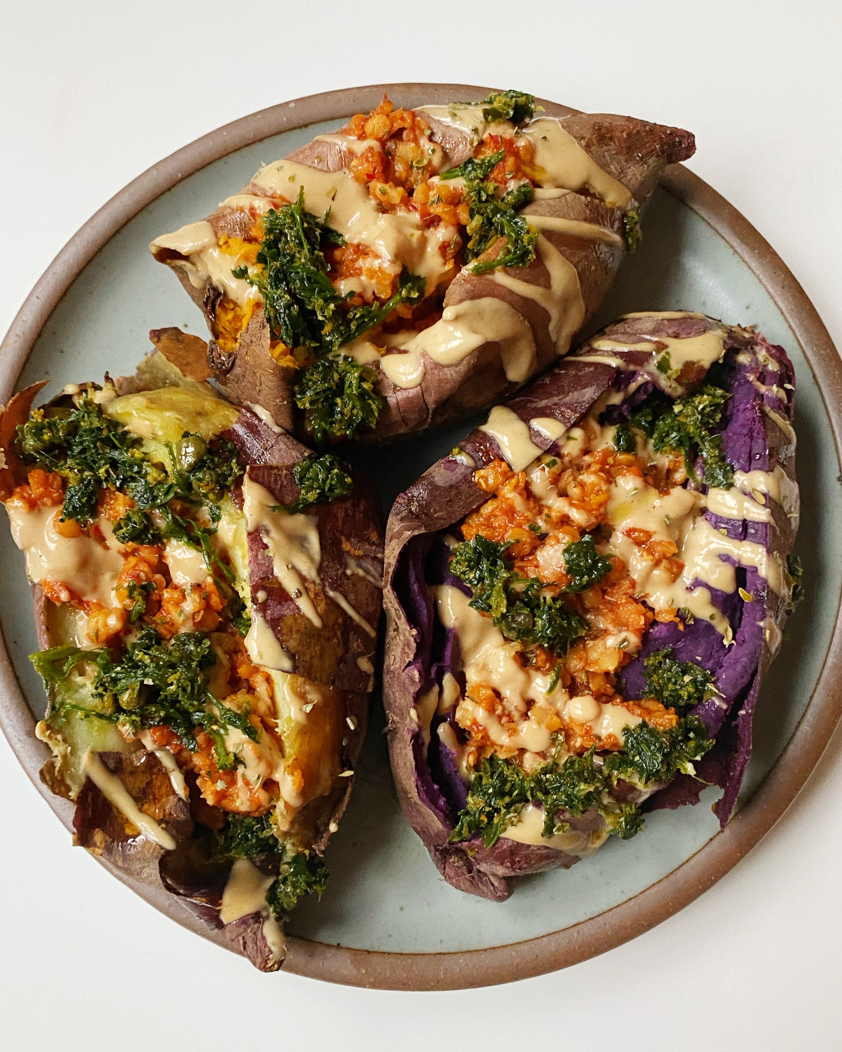 Loaded Sweet Potatoes with Red Lentil Chorizo