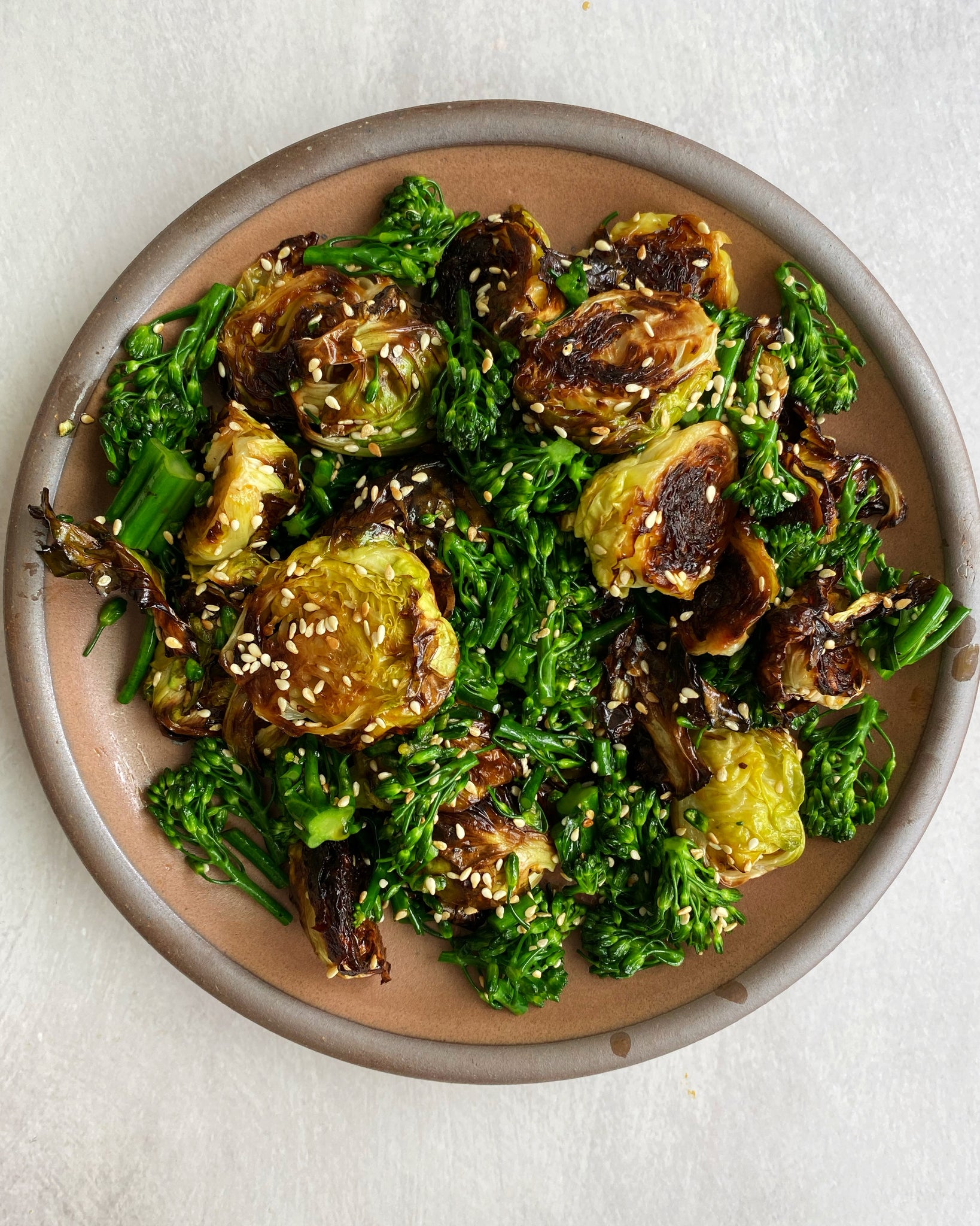 Brussels Sprouts and Broccoli with Sesame Dressing