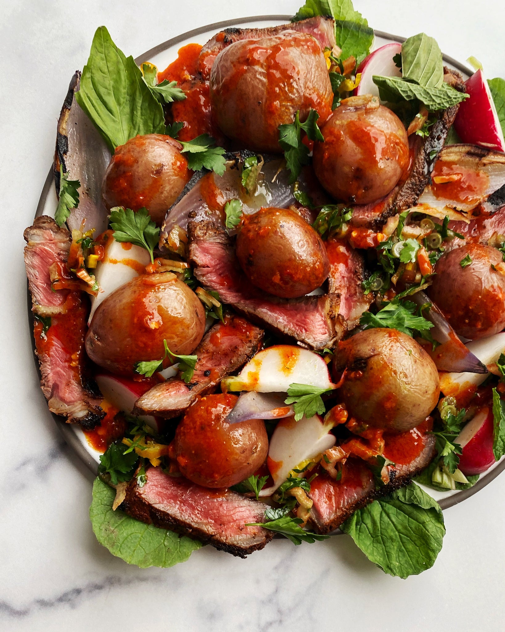 Steak and Potatoes with Chili Vinaigrette