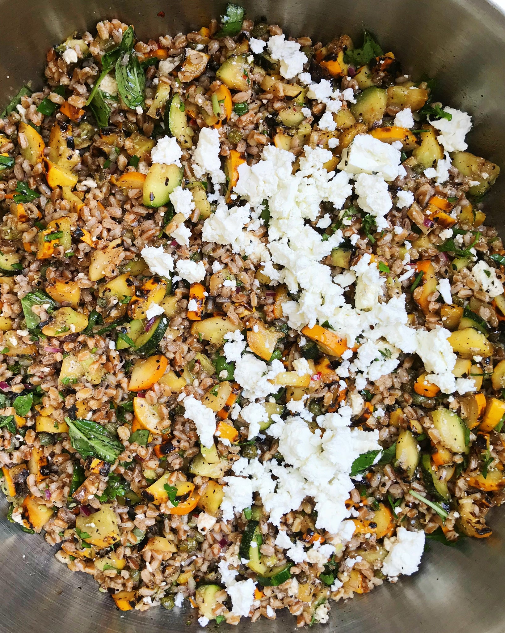 Toasted Farro with Grilled Zucchini and Feta