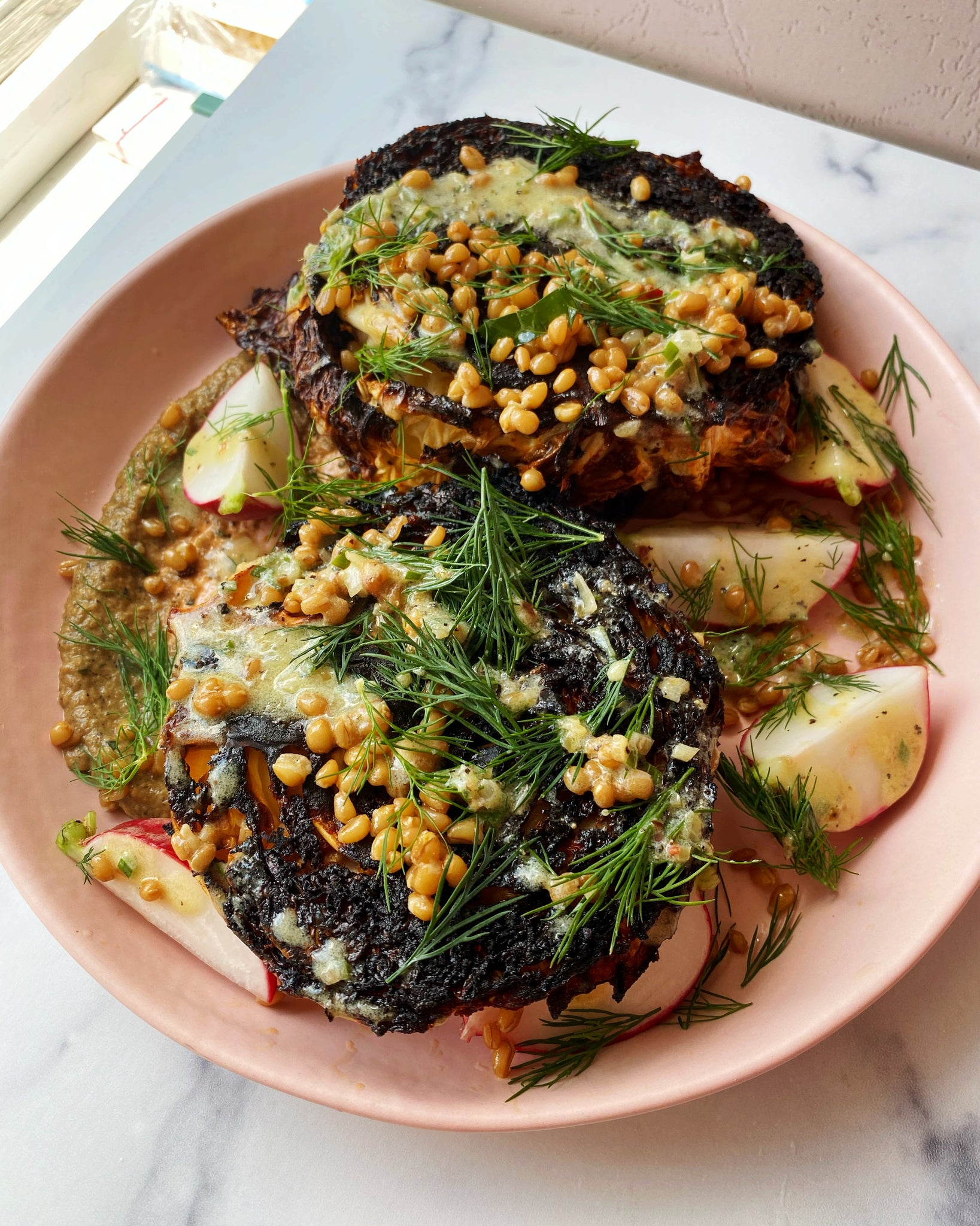 Charred Savoy Cabbage with Buttermilk Dressing and Eggplant