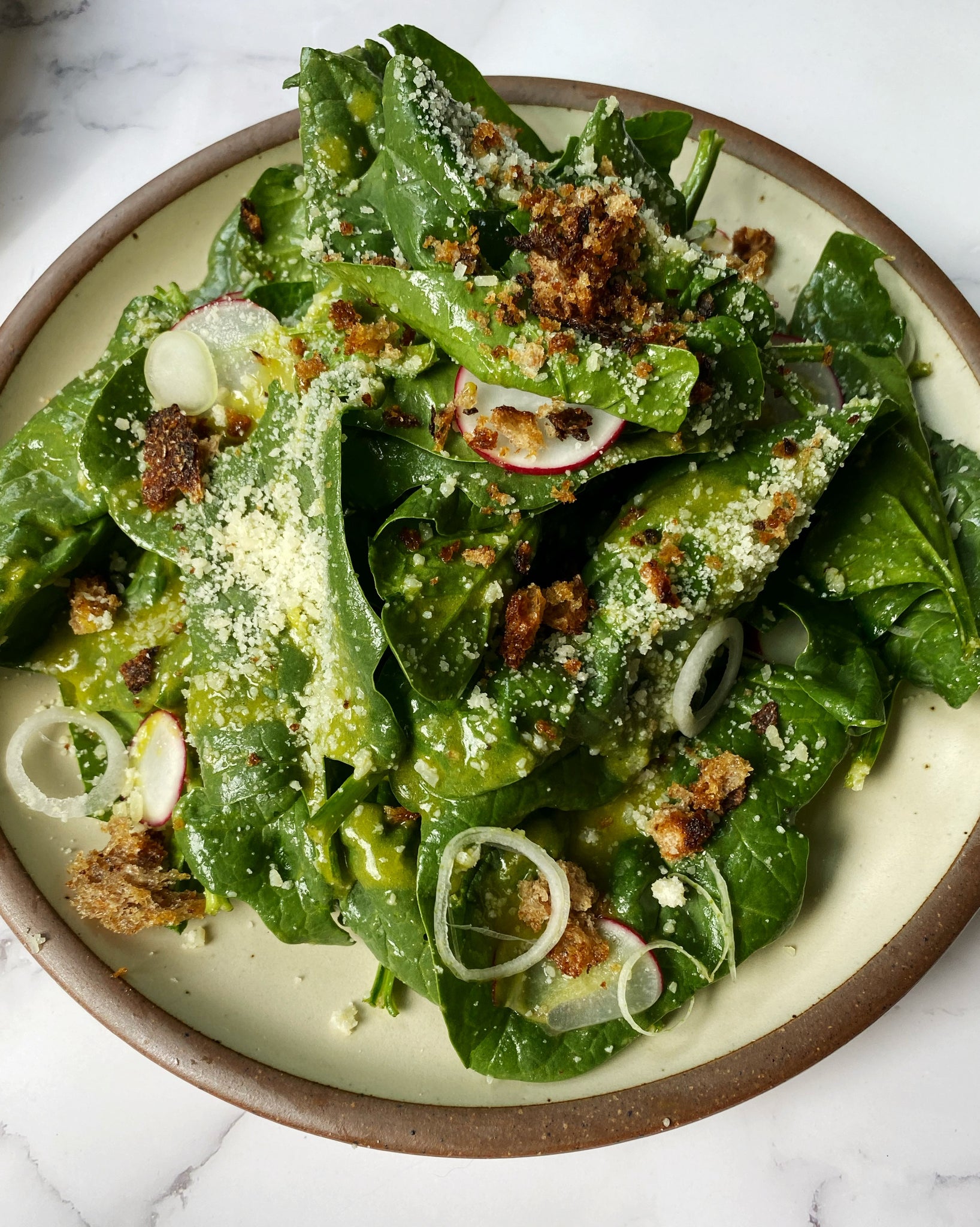 Red’s Quality Acre Spinach Salad w/ Scallion Vinaigrette