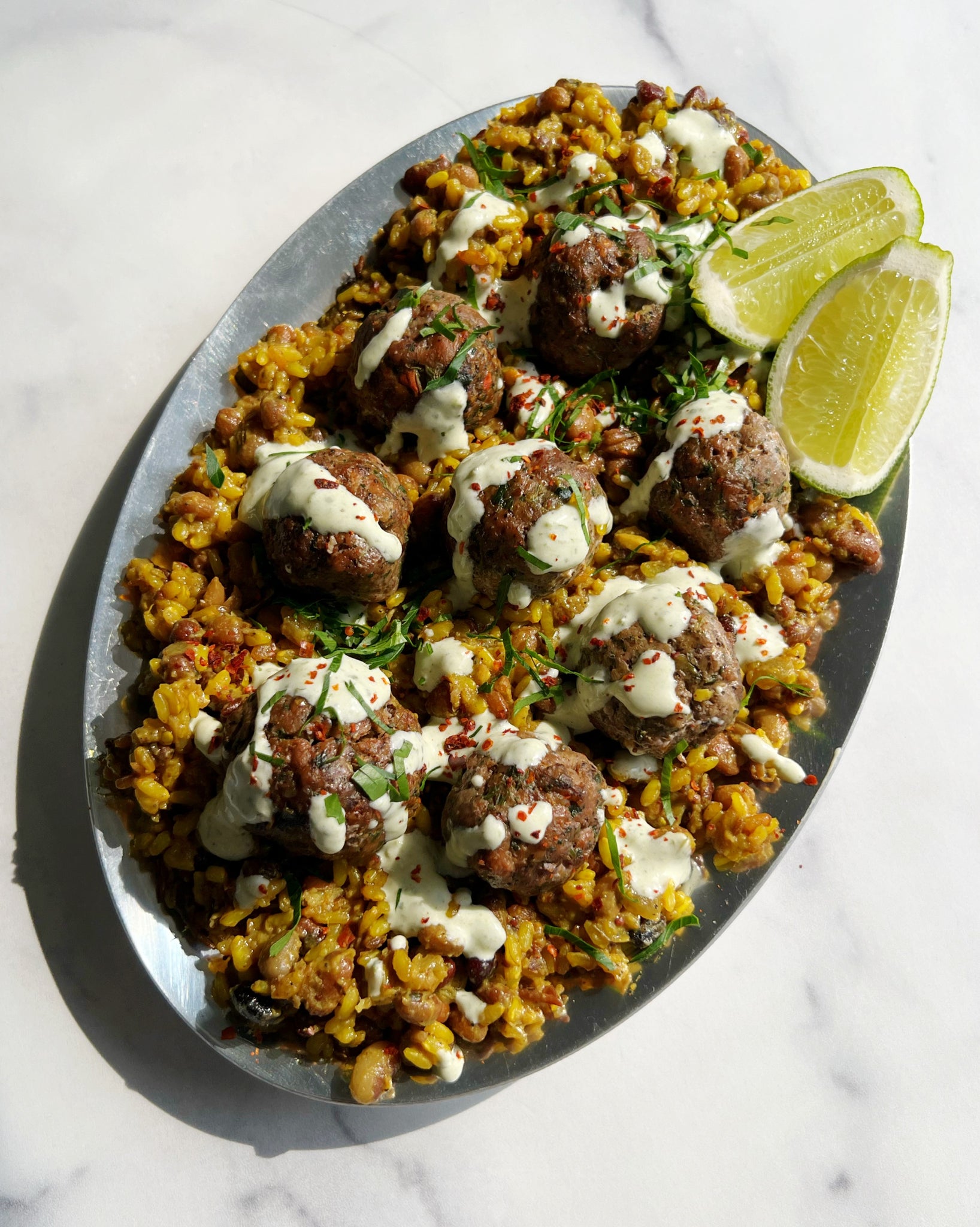 Lamb Meatballs With Spiced Brown Rice And Field Peas