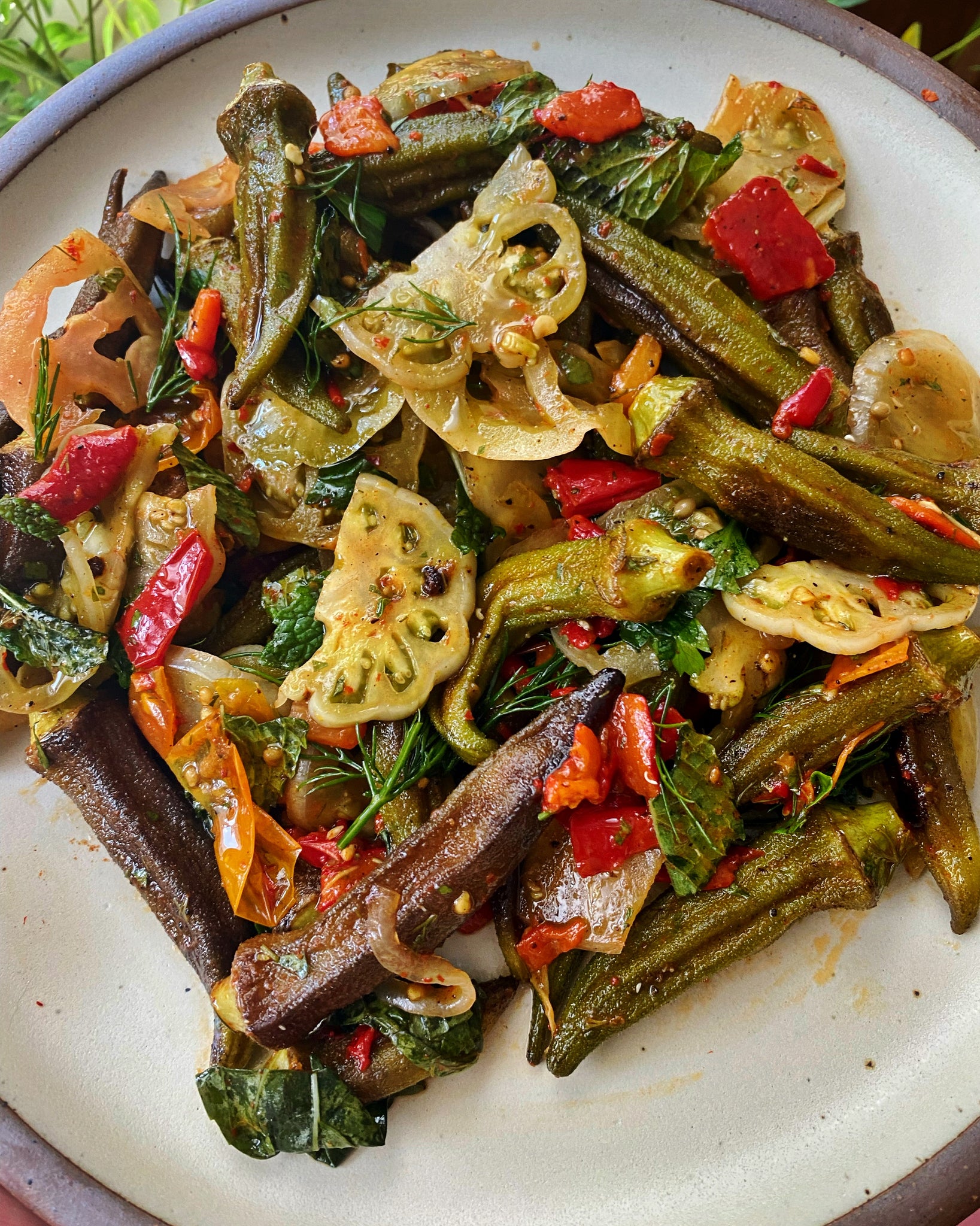 Barbecue Okra and Green Tomato Salad